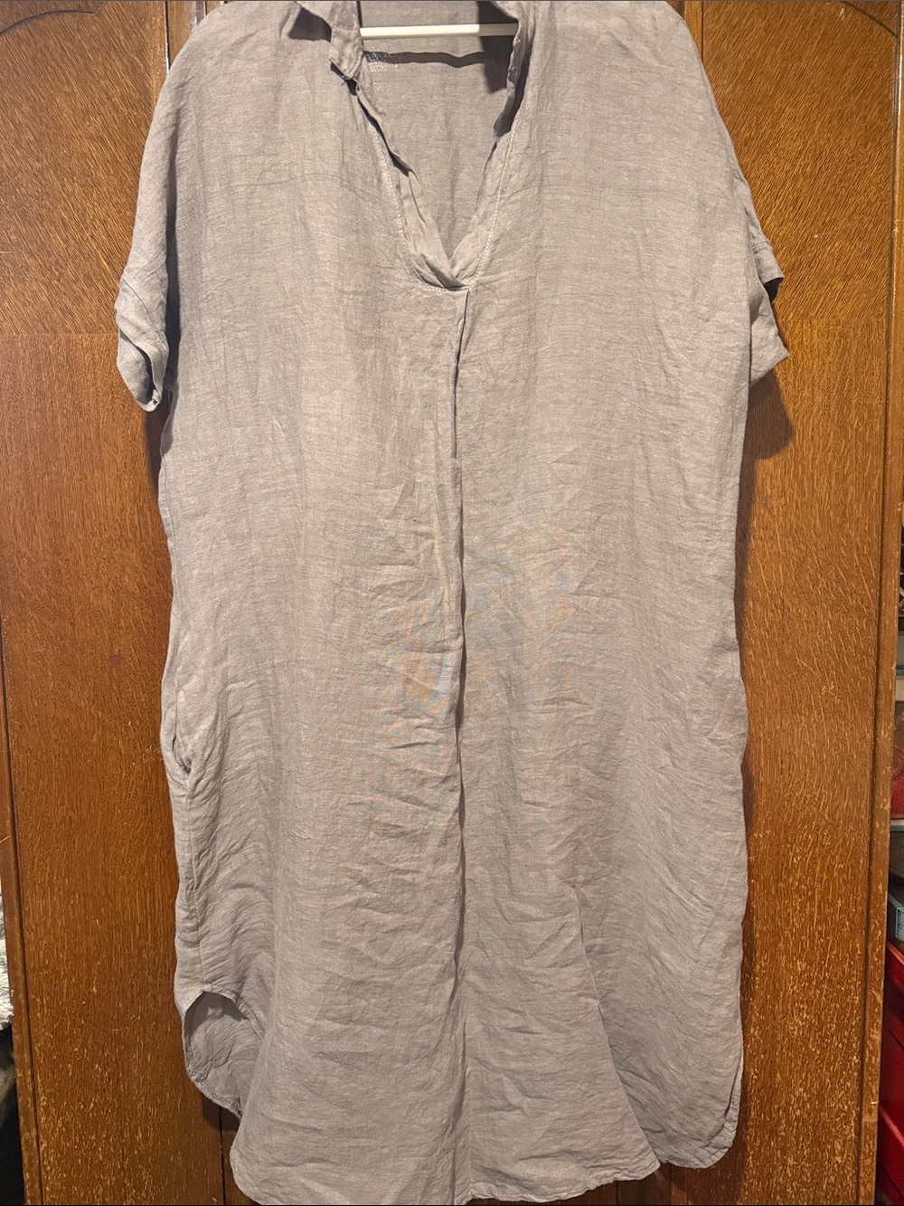 Men's Relaxed Short-Sleeve Linen Shirt Dress - Light Taupe